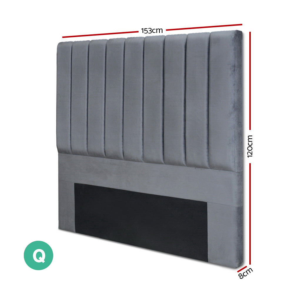 Artiss VELA Bed Head Headboard Queen Size Bedhead Velvet Grey-Furniture > Bedroom - Peroz Australia - Image - 2