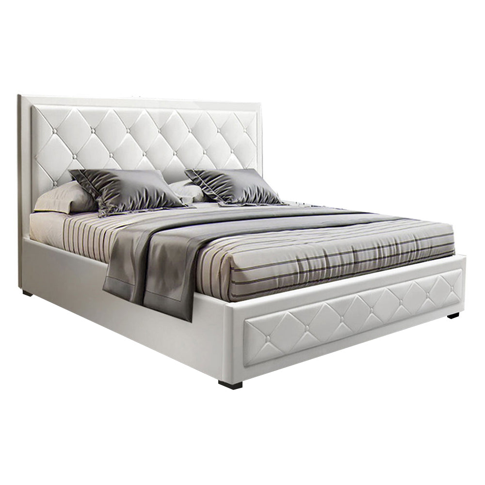 Artiss Tiyo Bed Frame PU Leather Gas Lift Storage - White Double-Furniture &gt; Bedroom - Peroz Australia - Image - 2