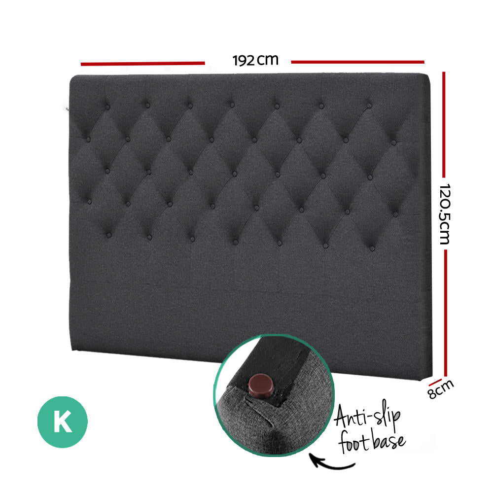 Artiss King Size Bed Head Headboard Bedhead Fabric Frame Base CAPPI Charcoal-Furniture > Bedroom - Peroz Australia - Image - 3