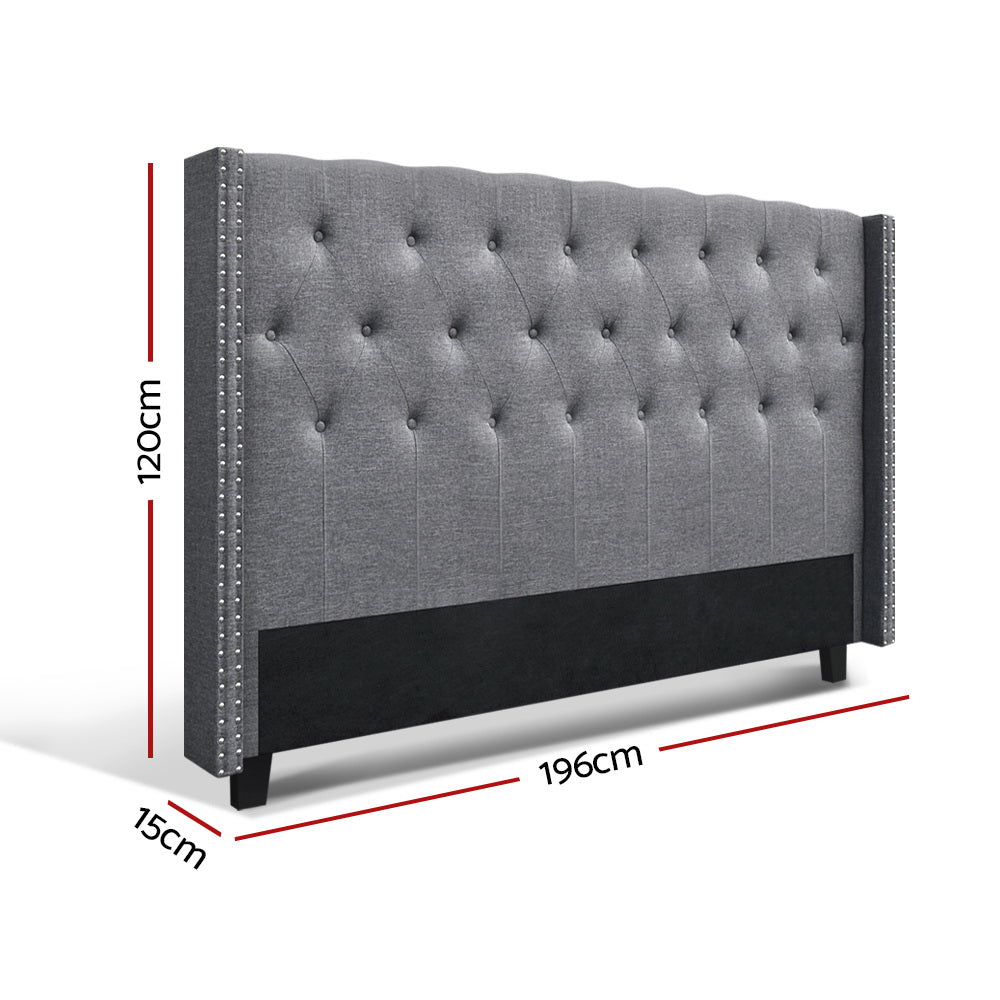 Artiss Bed Head Headboard King Size Bedhead Fabric Frame Base Grey LUCA-Furniture > Bedroom - Peroz Australia - Image - 2