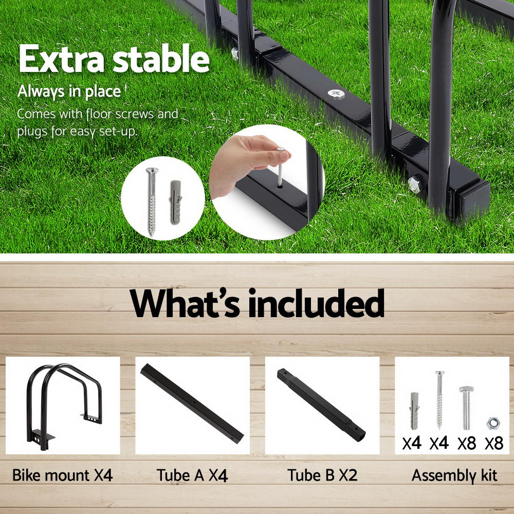 Weisshorn 4 Bike Stand Floor Bicycle Storage Black-Sports & Fitness > Bikes & Accessories-PEROZ Accessories