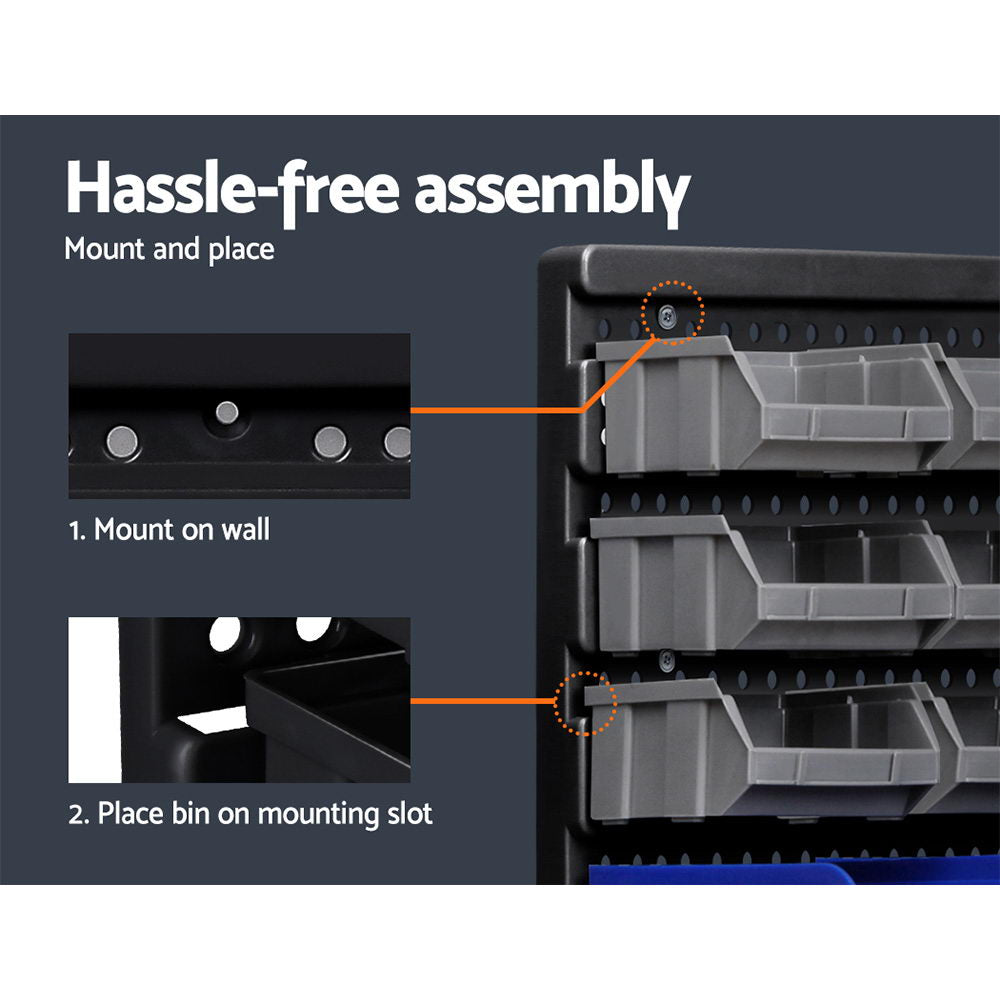 Giantz 60 Bin Wall Mounted Rack Storage Tools Garage Organiser Shed Work Bench-Tools > Tools Storage-PEROZ Accessories