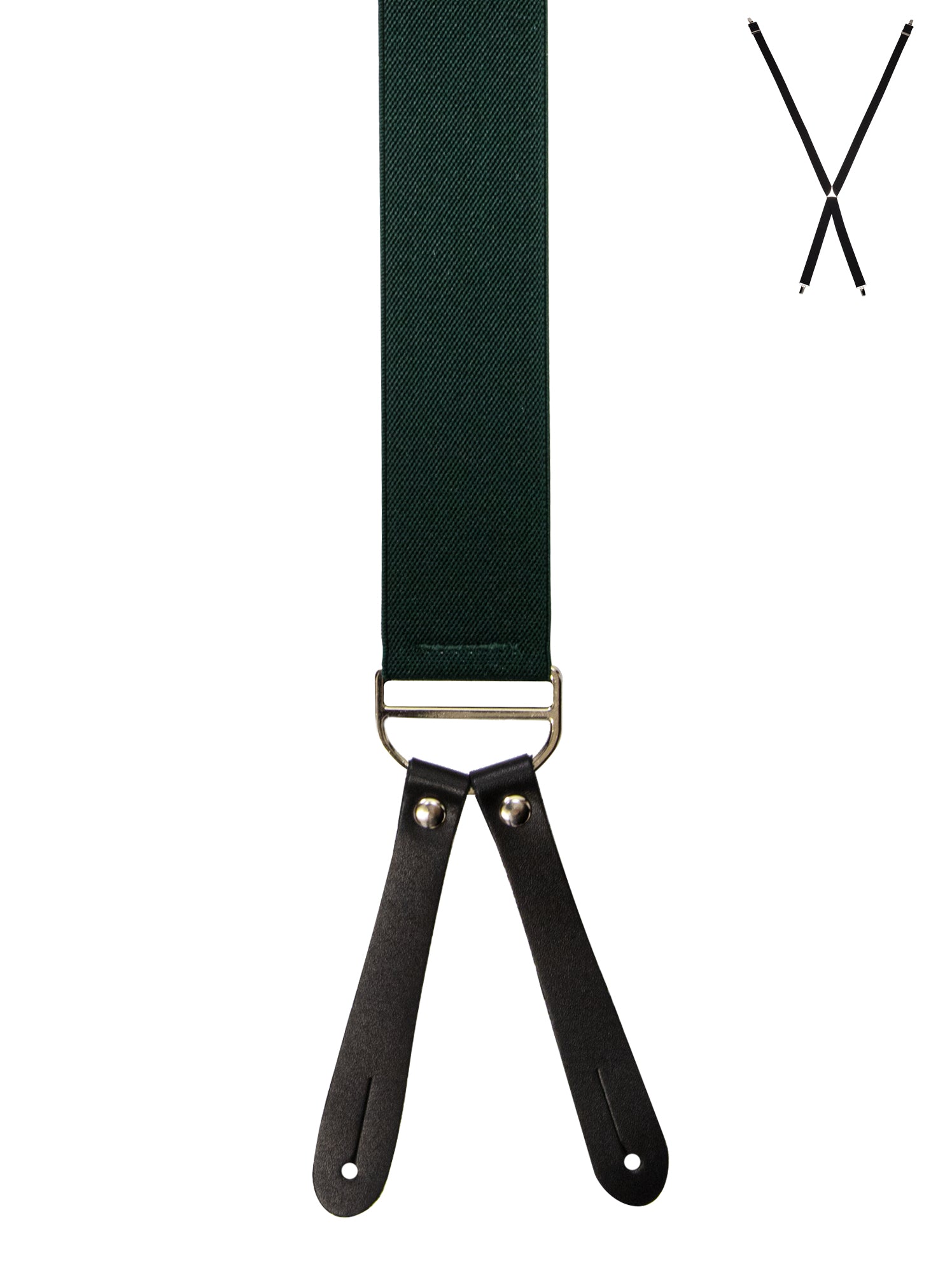 BRACES. X-Back with Leather Ends. Plain Bottle Green. 35mm width.-Braces-PEROZ Accessories