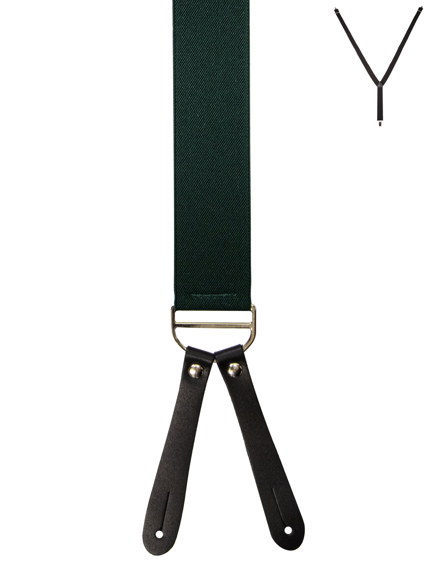 BRACES. Y-Back with Leather Ends. Plain Bottle Green. 35mm width.-Braces-PEROZ Accessories