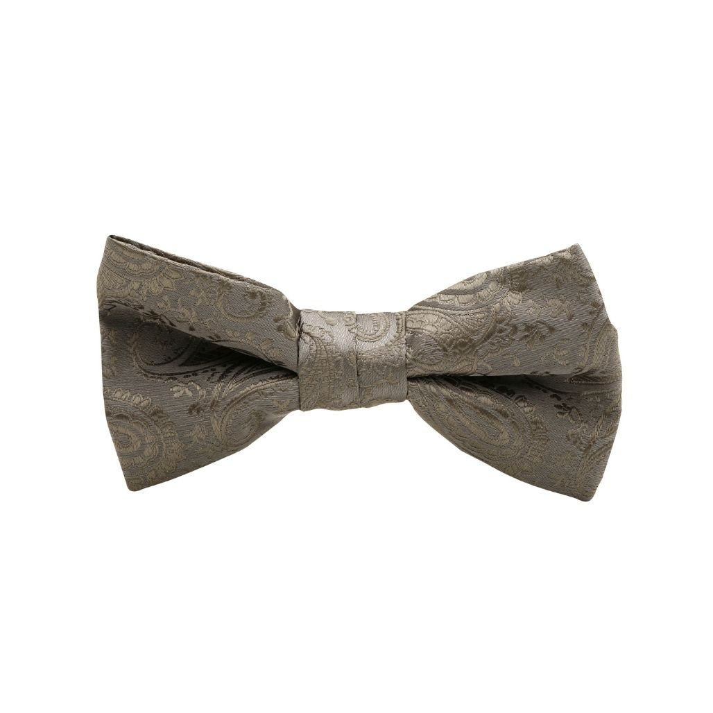 BOW TIE + POCKET SQUARE SET. Paisley. Charcoal. Supplied with matching pocket square.-Bow Ties-PEROZ Accessories