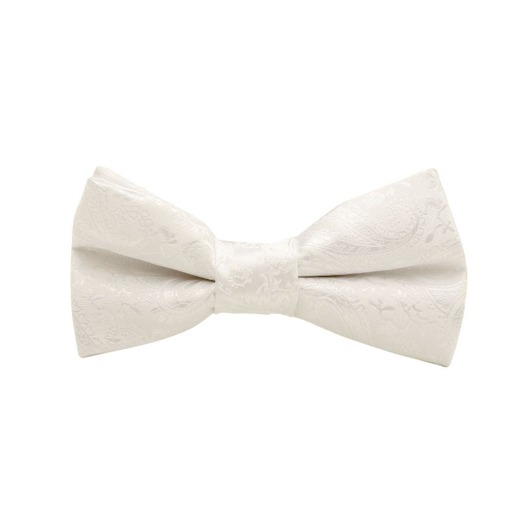 BOW TIE + POCKET SQUARE SET. Paisley. White. Supplied with matching pocket square.-Bow Ties-PEROZ Accessories