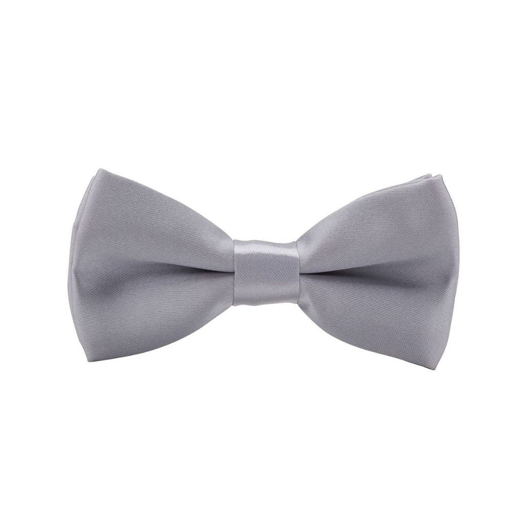 BOW TIE + POCKET SQUARE SET. Plain. Silver. Supplied with matching pocket square.-Bow Ties-PEROZ Accessories