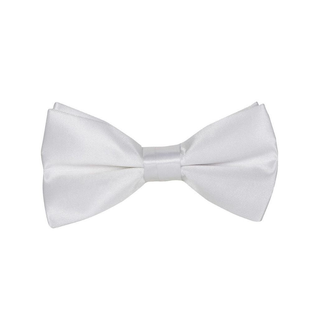 BOW TIE + POCKET SQUARE SET. Plain. White. Supplied with matching pocket square.-Bow Ties-PEROZ Accessories