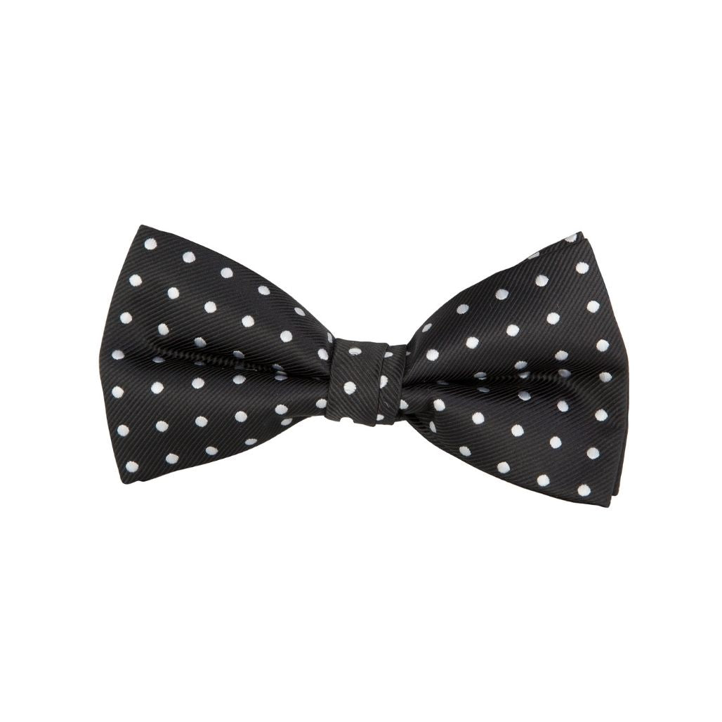BOW TIE + POCKET SQUARE SET. Spot. Black. Supplied with matching pocket square.-Bow Ties-PEROZ Accessories