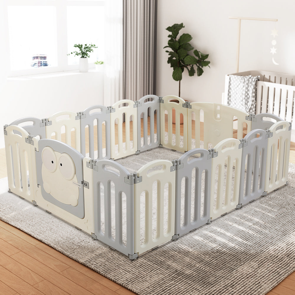 Keezi Baby Playpen 16 Panels Foldable Toddler Fence Safety Play Activity Centre-Baby & Kids > Nursing-PEROZ Accessories