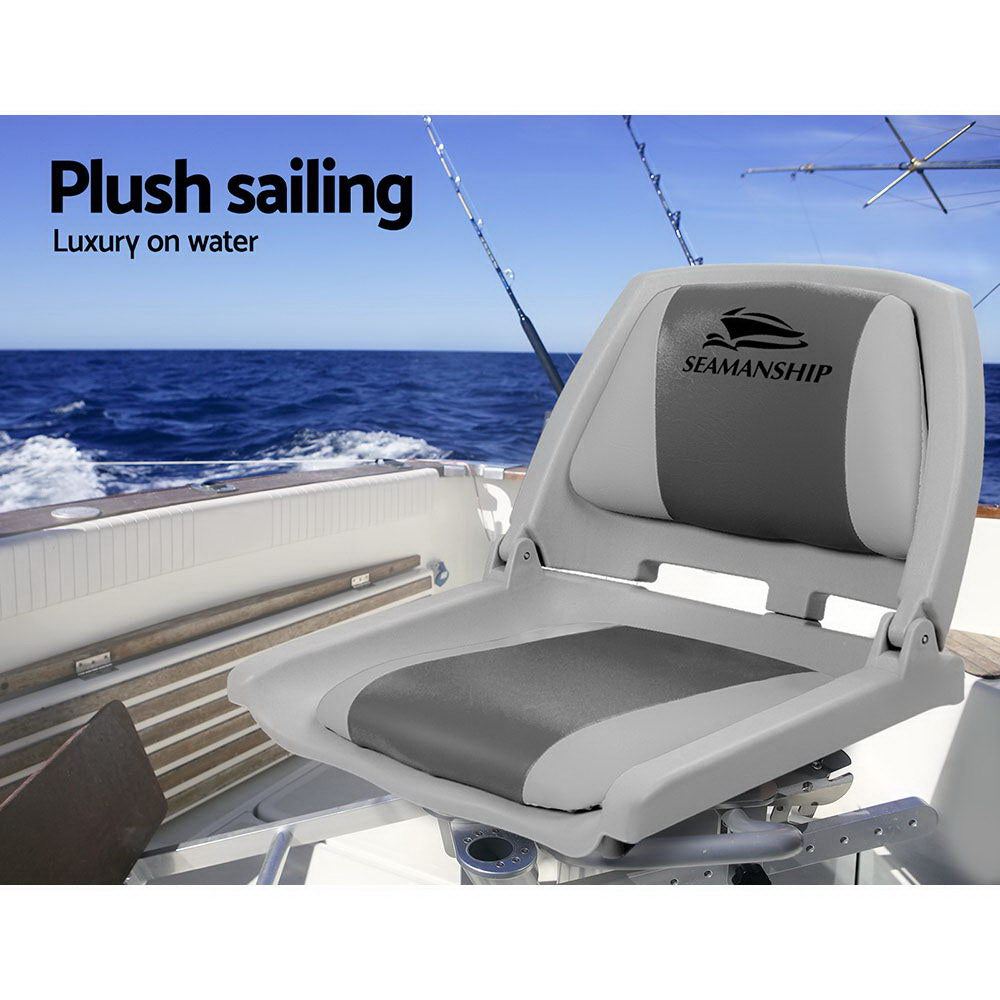 Seamanship Set of 2 Folding Swivel Boat Seats - Grey & Charcoal-Outdoor > Boating-PEROZ Accessories