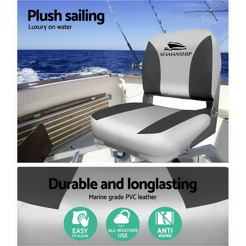 Seamanship Set of 2 Folding Swivel Boat Seats - Grey-Outdoor > Boating-PEROZ Accessories