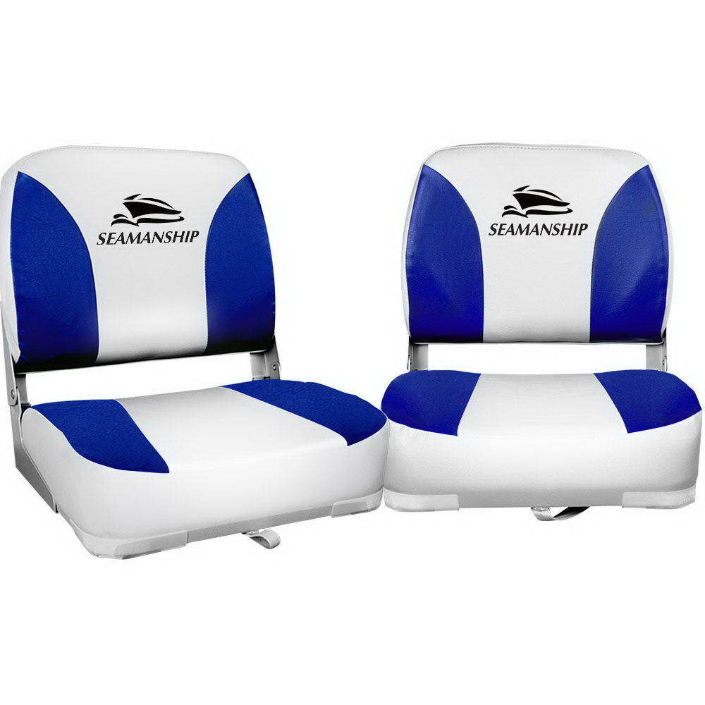 Seamanship Set of 2 Folding Swivel Boat Seats - White & Blue-Outdoor > Boating-PEROZ Accessories