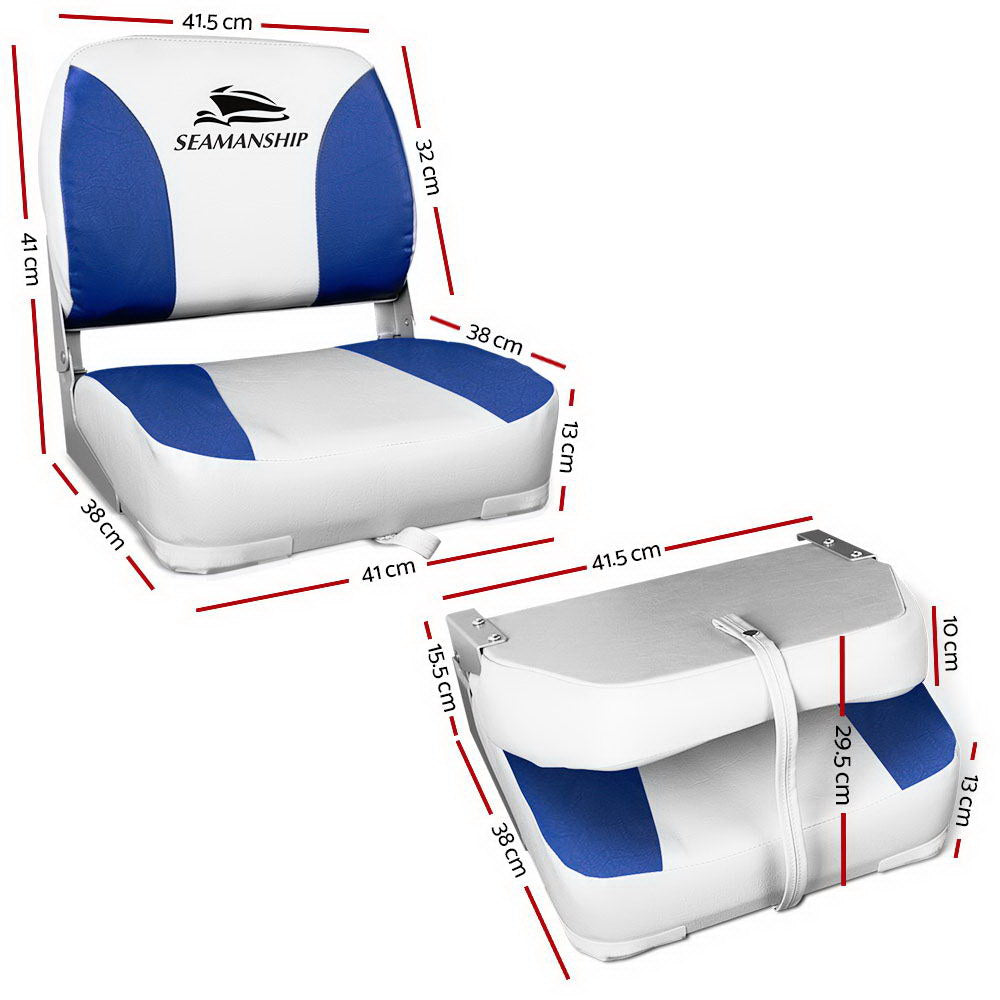 Seamanship Set of 2 Folding Swivel Boat Seats - White & Blue-Outdoor > Boating-PEROZ Accessories