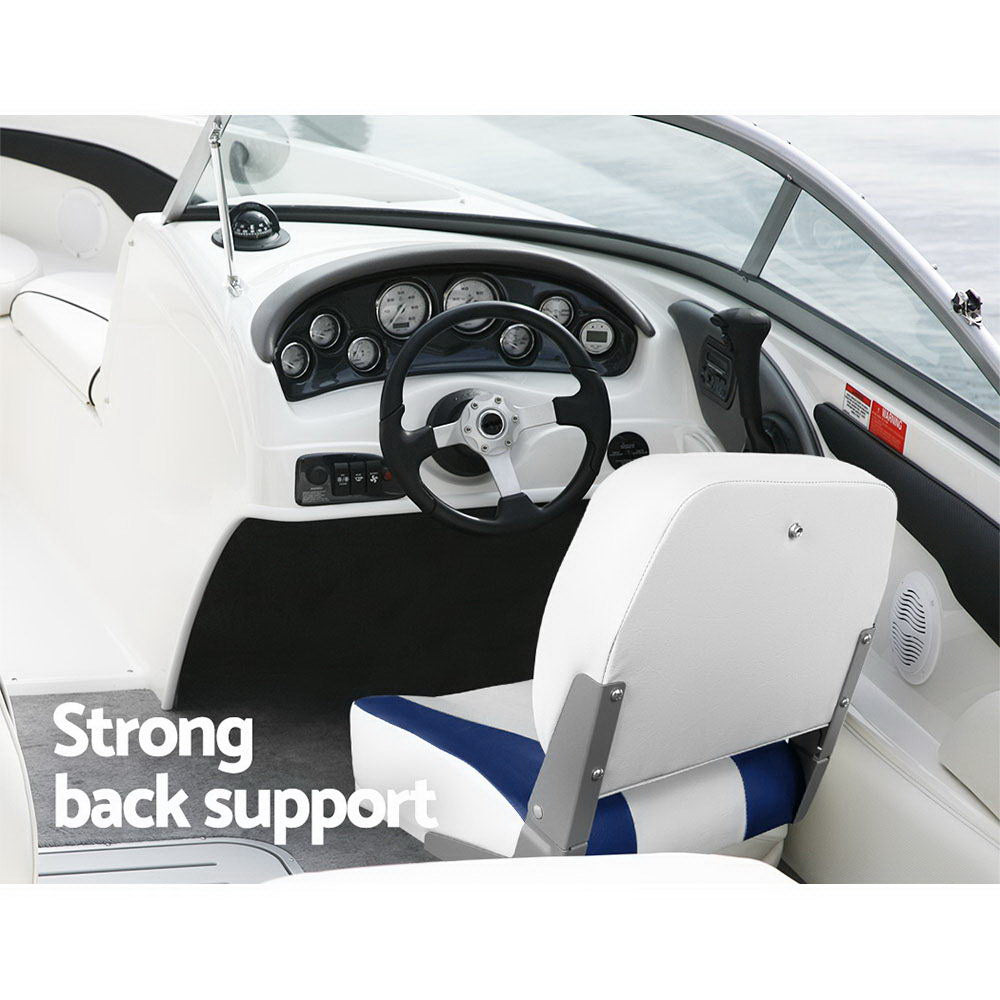 Seamanship Set of 2 Folding Swivel Boat Seats - White & Blue-Outdoor > Boating-PEROZ Accessories