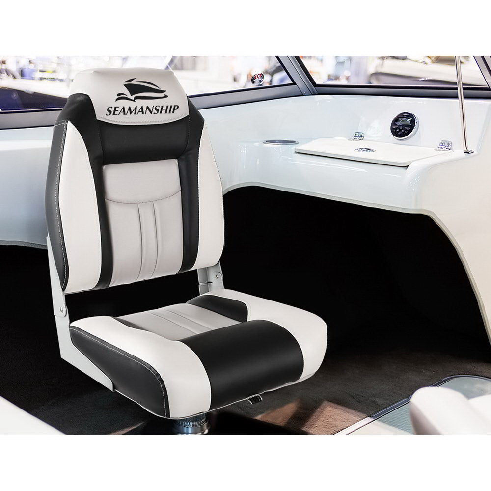 Seamanship Set of 2 Folding Swivel Boat Seats - Grey & Black-Outdoor > Boating-PEROZ Accessories