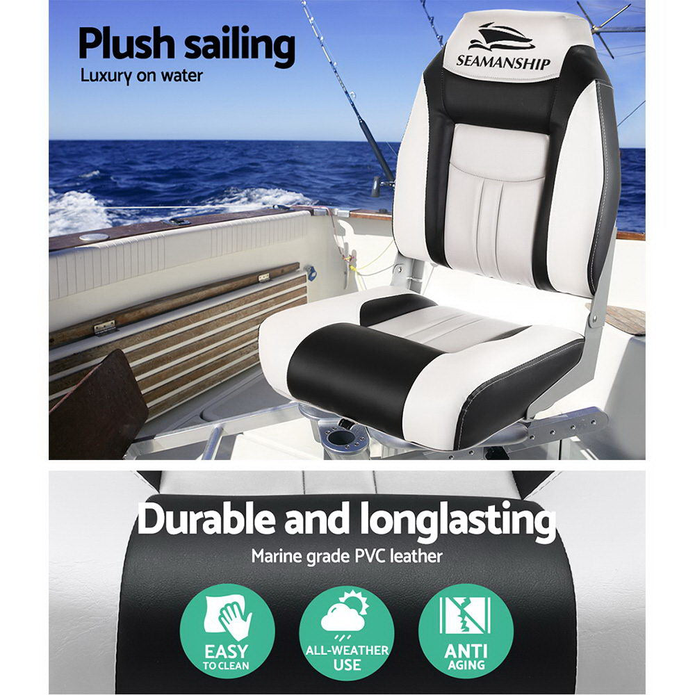 Seamanship Set of 2 Folding Swivel Boat Seats - Grey & Black-Outdoor > Boating-PEROZ Accessories
