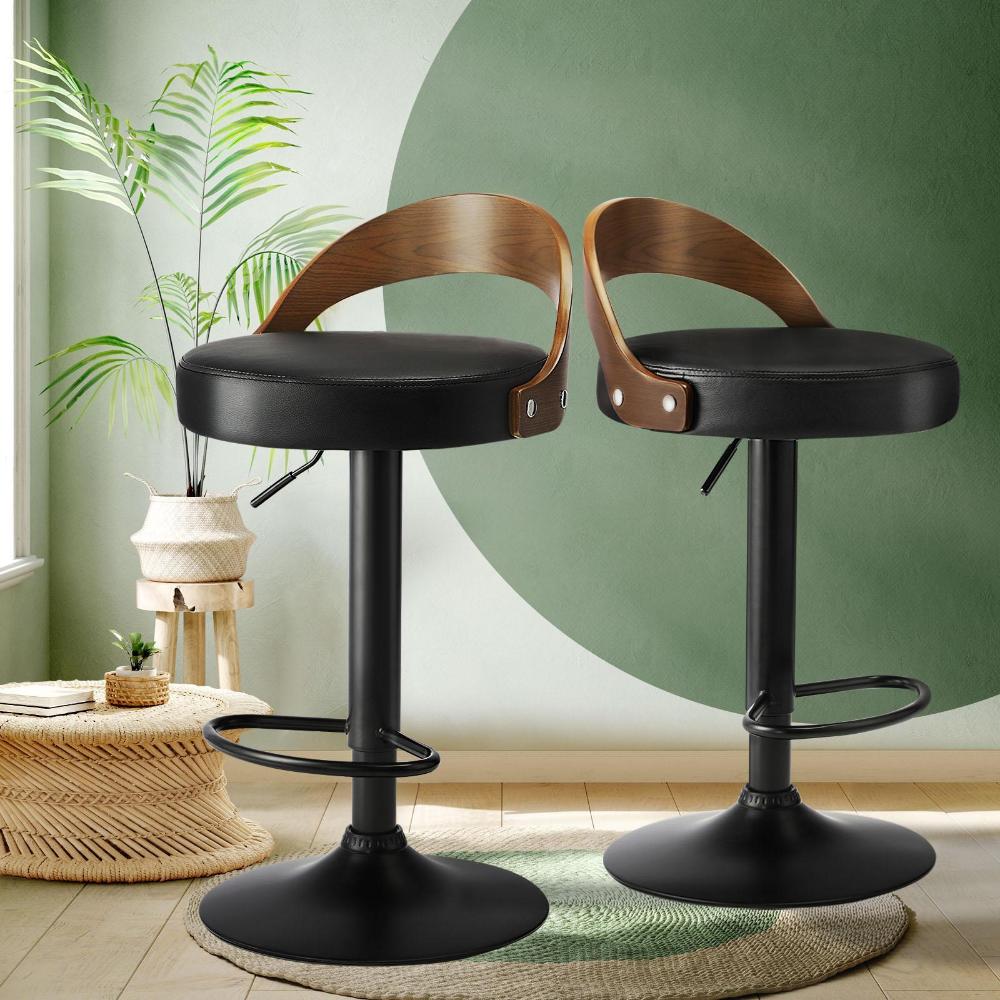 Oikiture Kitchen Bar Stools Gas Lift Swivel Chairs Stool Wooden PU Leather x2-Bar Stool-PEROZ Accessories