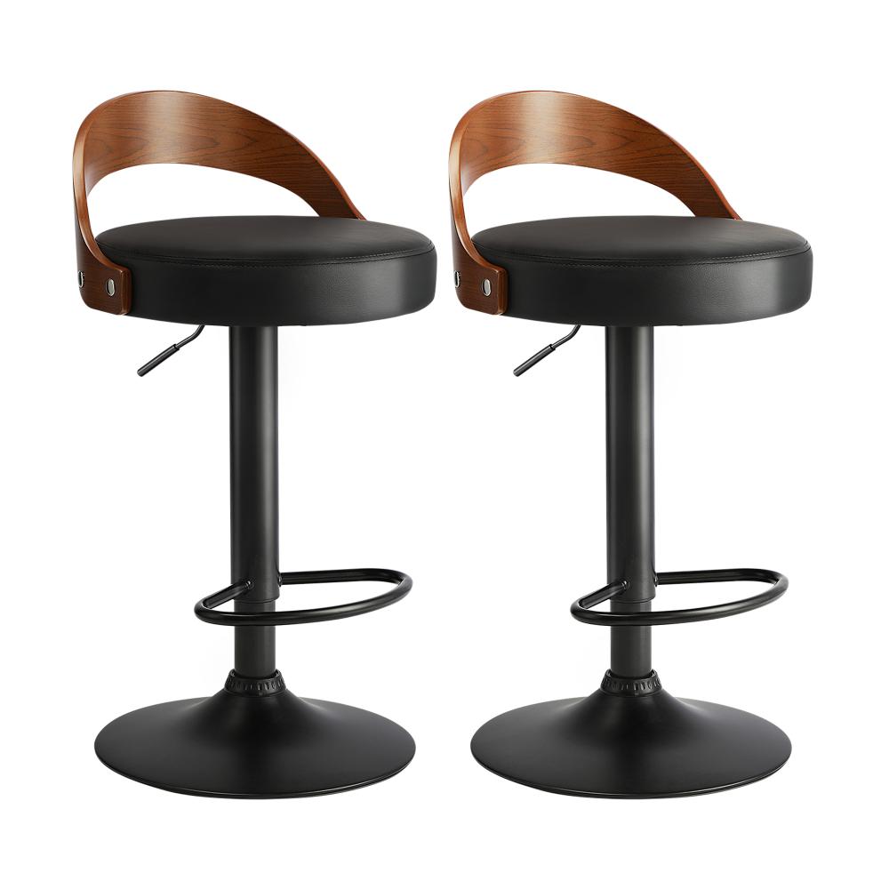 Oikiture Kitchen Bar Stools Gas Lift Swivel Chairs Stool Wooden PU Leather x2-Bar Stool-PEROZ Accessories