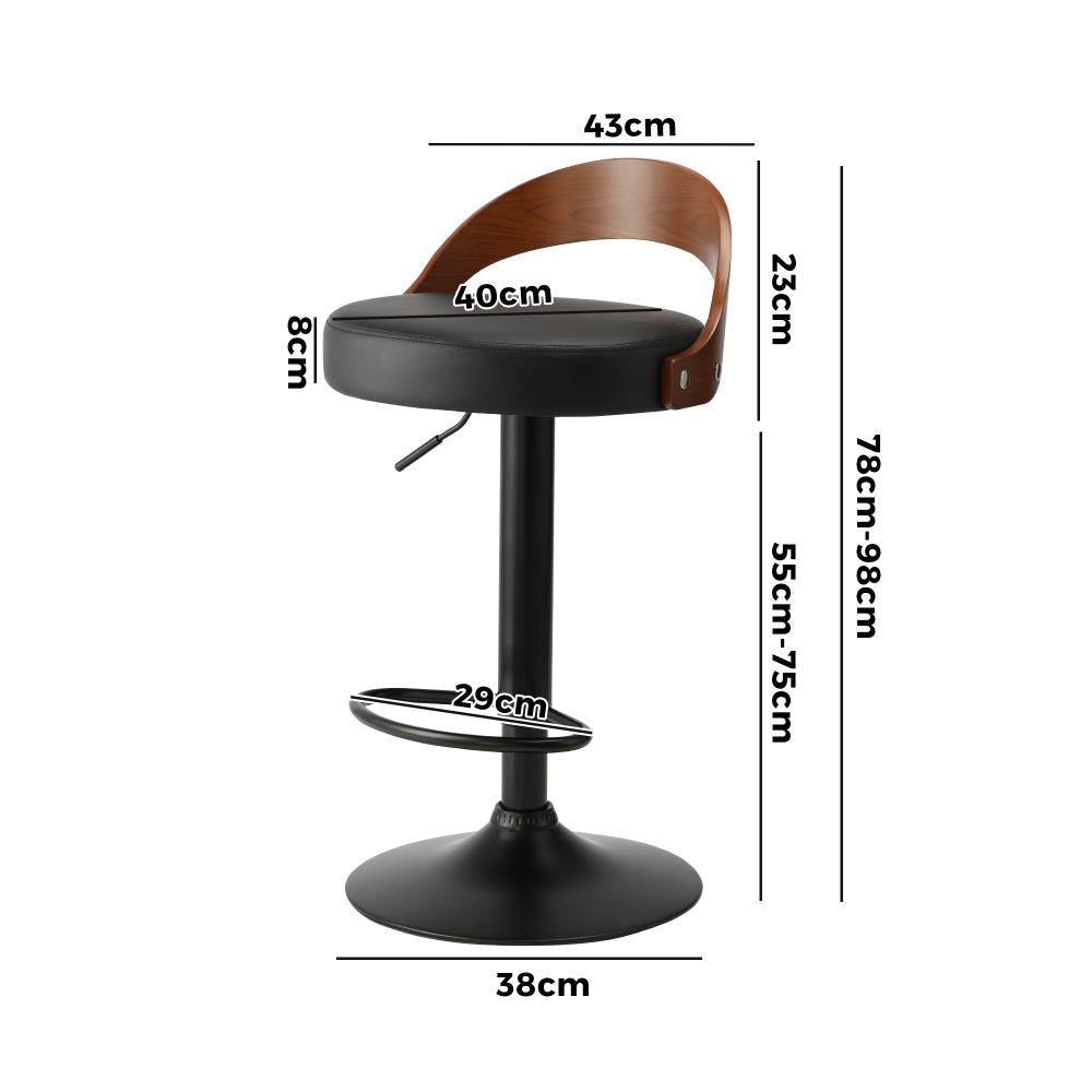 Oikiture Kitchen Bar Stools Gas Lift Swivel Chairs Stool Wooden PU Leather x2-Bar Stool-PEROZ Accessories