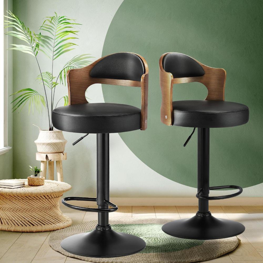 Oikiture Bar Stools Kitchen Swivel Barstool Chair Gas Lift Metal Leather x2-Bar Stool-PEROZ Accessories