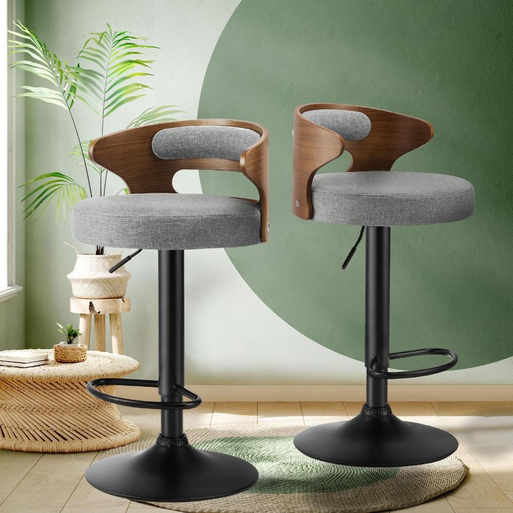 Oikiture Bar Stools Kitchen Gas Lift Swivel Chairs Stool Wooden Barstool Grey x2-Bar Stool-PEROZ Accessories