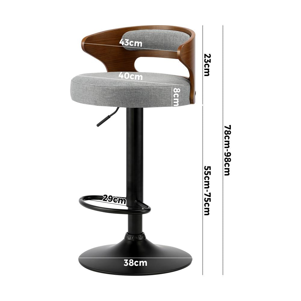 Oikiture Bar Stools Kitchen Gas Lift Swivel Chairs Stool Wooden Barstool Grey x2-Bar Stool-PEROZ Accessories