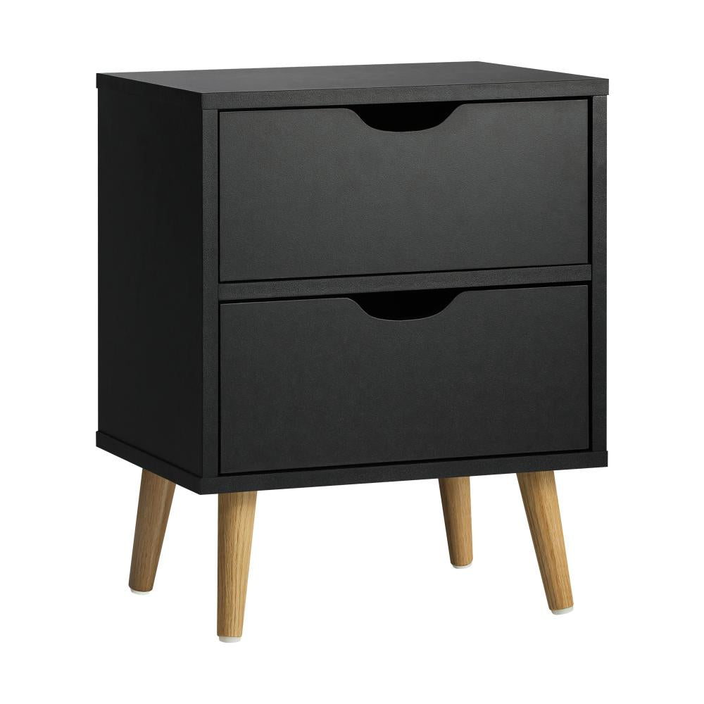 Oikiture Bedside Tables 2 Drawers Side Table Bedroom Furniture Storage Black-Bedside Table-PEROZ Accessories