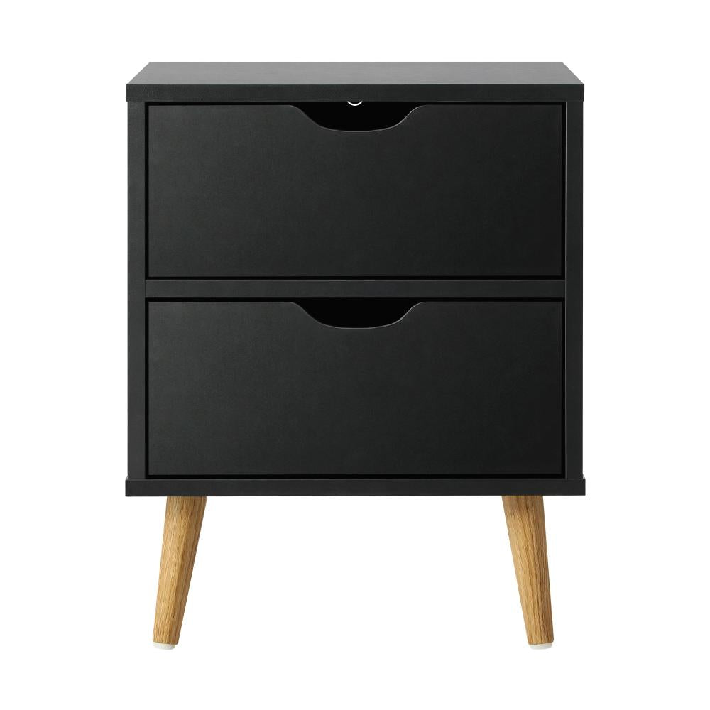 Oikiture Bedside Tables 2 Drawers Side Table Bedroom Furniture Storage Black-Bedside Table-PEROZ Accessories