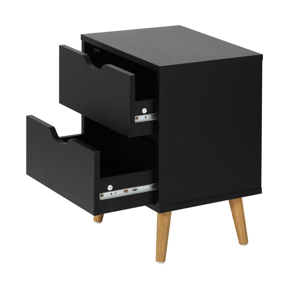 Oikiture Bedside Tables 2 Drawers Side Table Bedroom Furniture Storage Black-Bedside Table-PEROZ Accessories