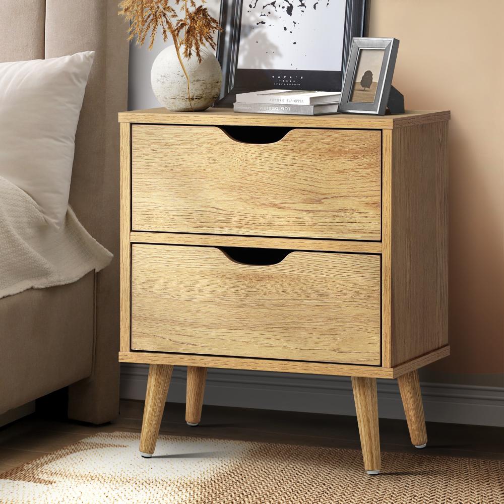 Oikiture Bedside Tables 2 Drawers Side Table Nightstand Storage Cabinet Wood-Bedside Table-PEROZ Accessories
