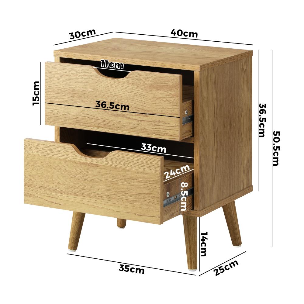 Oikiture Bedside Tables 2 Drawers Side Table Nightstand Storage Cabinet Wood-Bedside Table-PEROZ Accessories