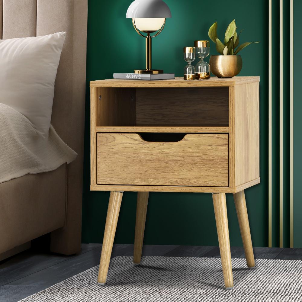 Oikiture Bedside Table Drawers Side Tables Nightstand Bedroom Cabinet Wood-Bedside Table-PEROZ Accessories