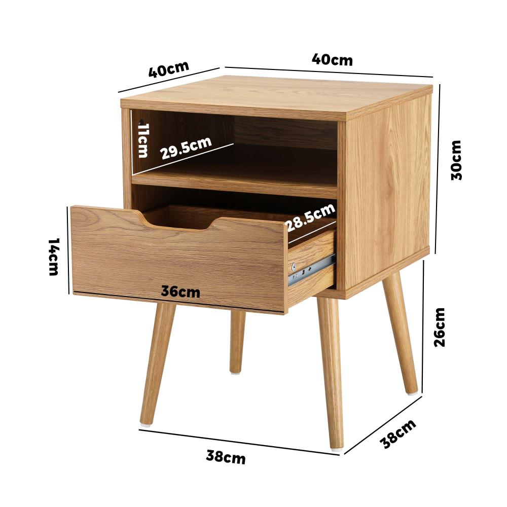 Oikiture Bedside Table Drawers Side Tables Nightstand Bedroom Cabinet Wood-Bedside Table-PEROZ Accessories