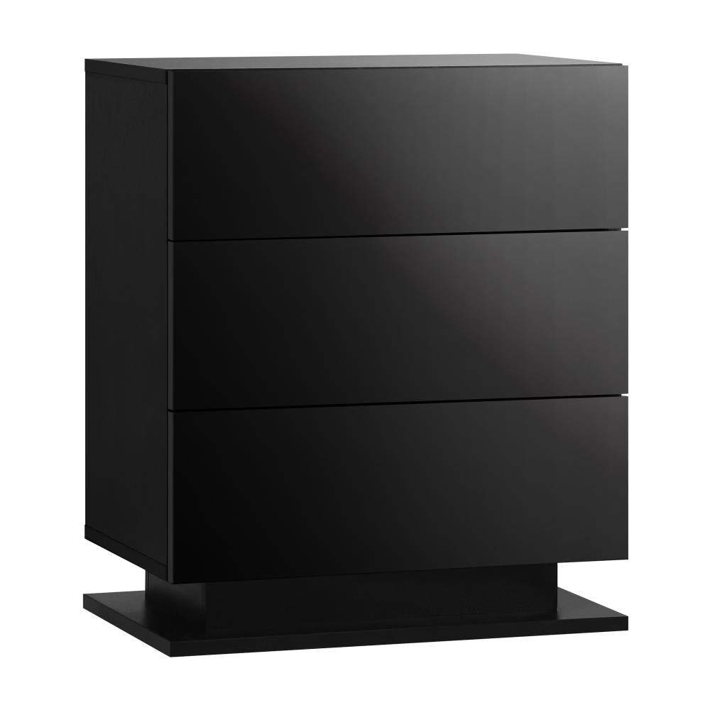 Oikiture Bedside Table RGB LED Nightstand Cabinet 3 Drawers Side Table Home Bedroom Furniture-Black-Bedside Table-PEROZ Accessories