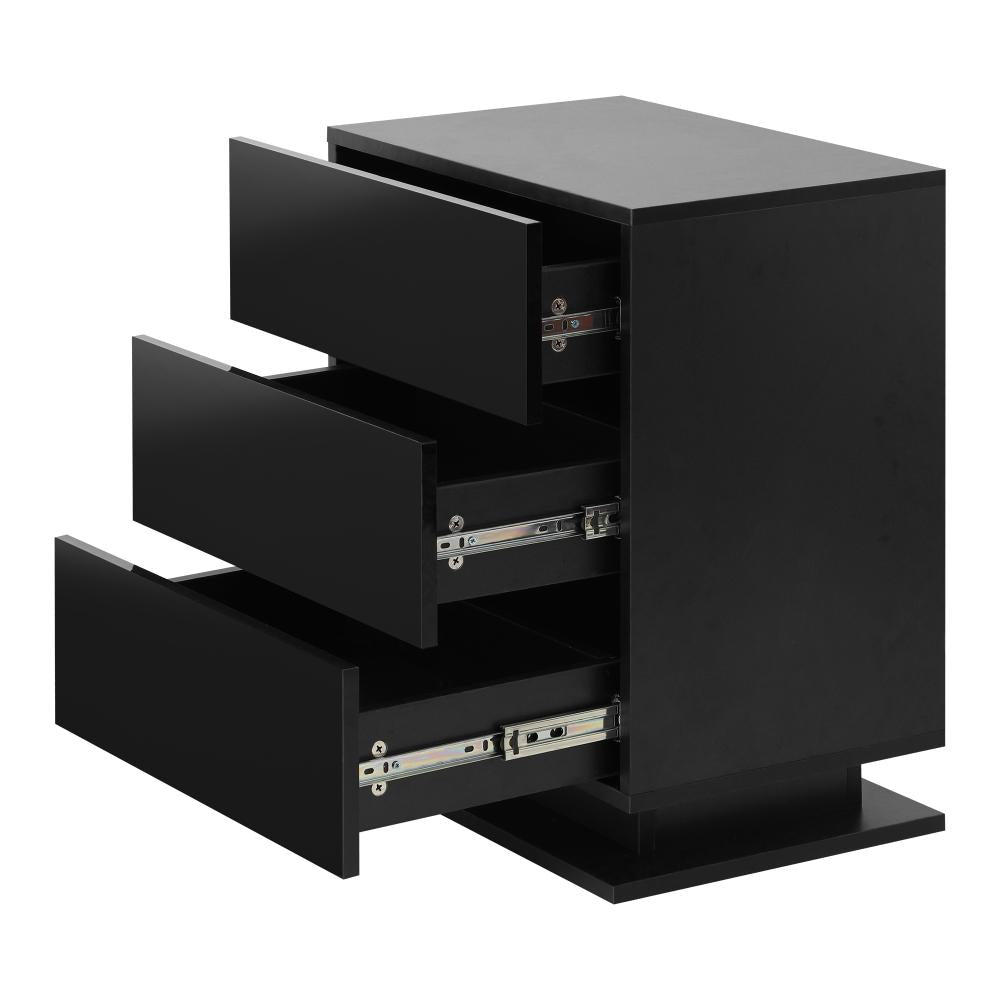 Oikiture Bedside Table RGB LED Nightstand Cabinet 3 Drawers Side Table Home Bedroom Furniture-Black-Bedside Table-PEROZ Accessories