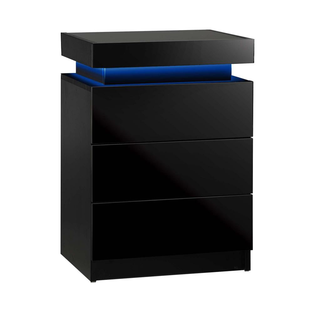 Oikiture Bedside Table RGB LED Nightstand Cabinet 3 Drawers Side Table Furniture Black-Bedside Table-PEROZ Accessories