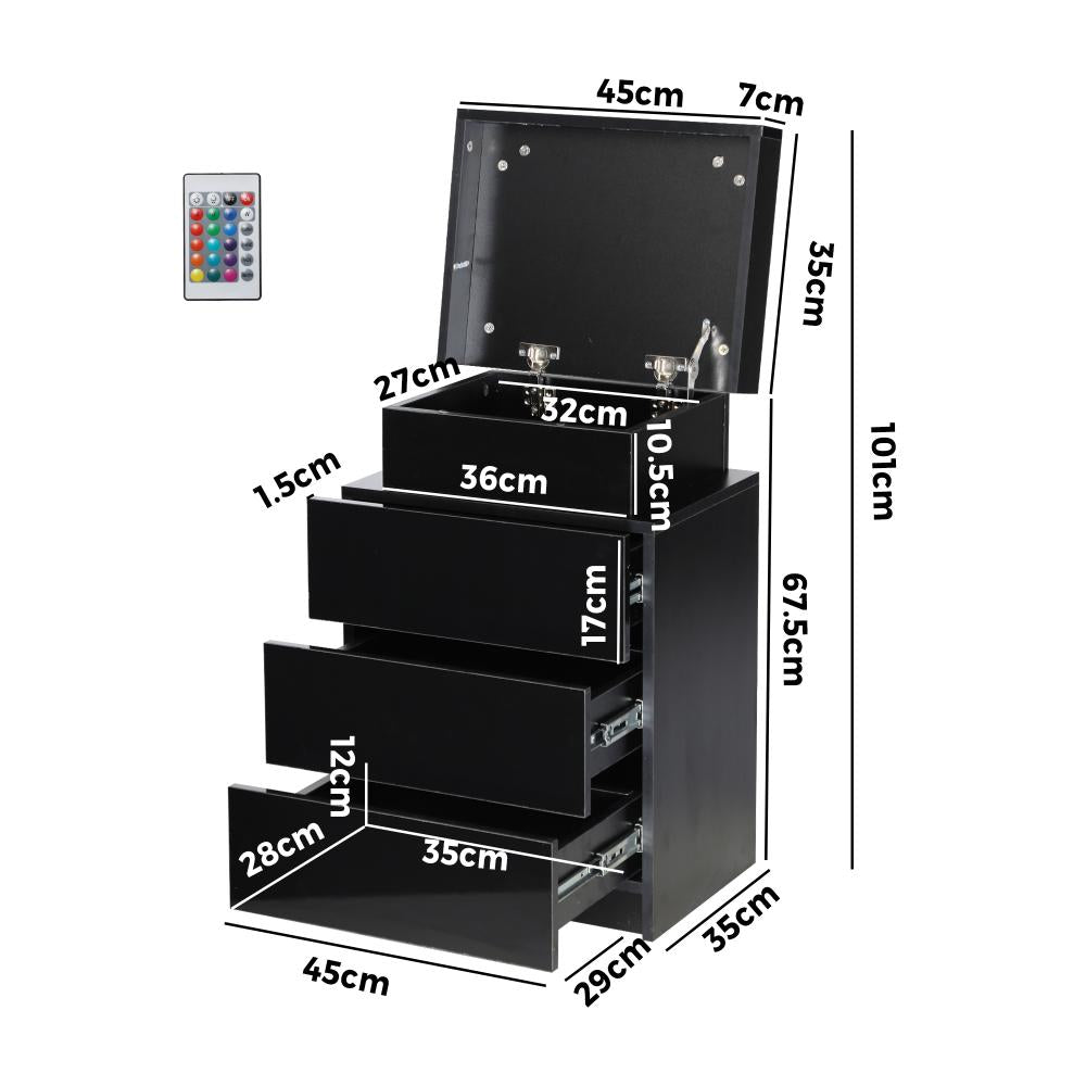 Oikiture Bedside Table RGB LED Nightstand Cabinet 3 Drawers Side Table Furniture Black-Bedside Table-PEROZ Accessories