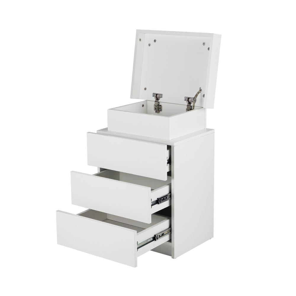 Oikiture Bedside Table RGB LED Nightstand Cabinet 3 Drawers Side Table Furniture White-Bedside Table-PEROZ Accessories