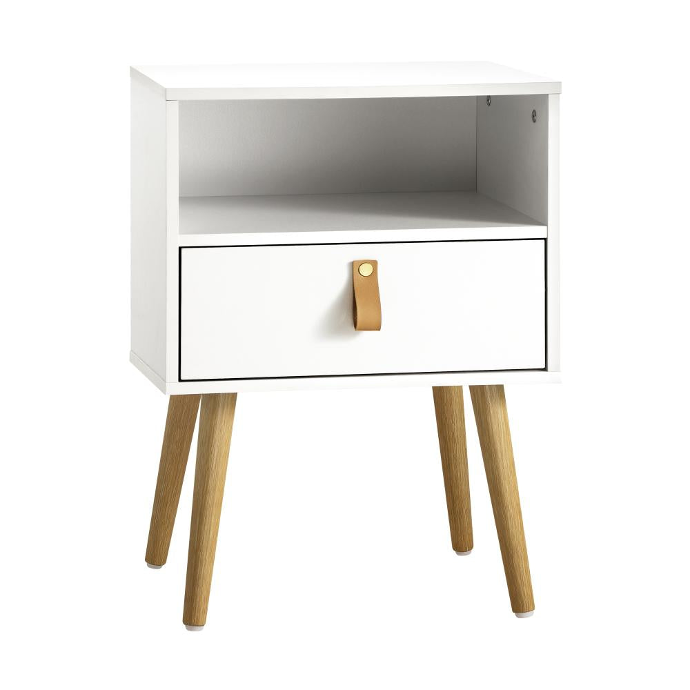 Shop Oikiture Bedside Tables Side Table Drawer Cabinet w/ Leather Handle White  | PEROZ Australia