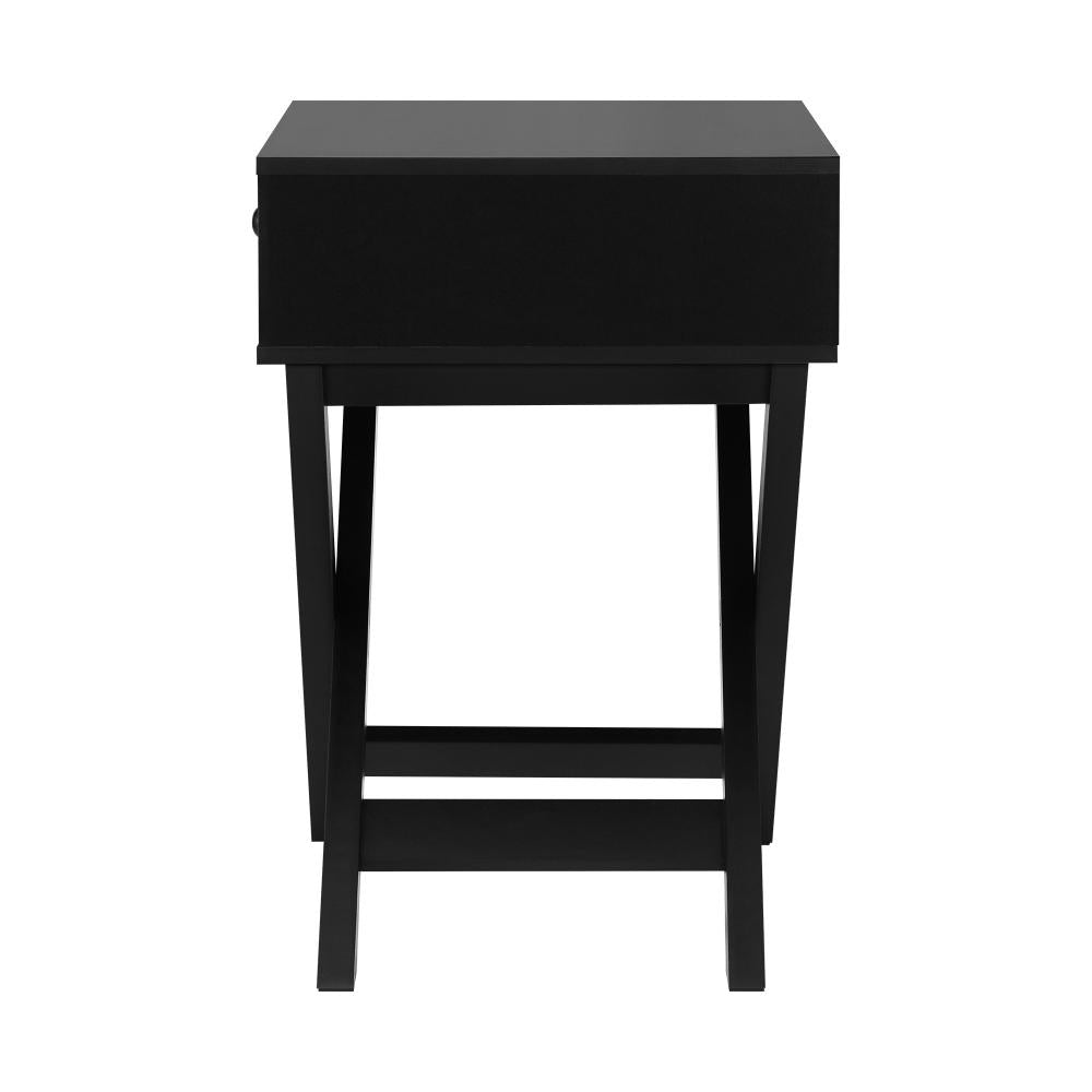 Oikiture Bedside Table with Wooden Frame and Cross Base Side Table Nightstand Black