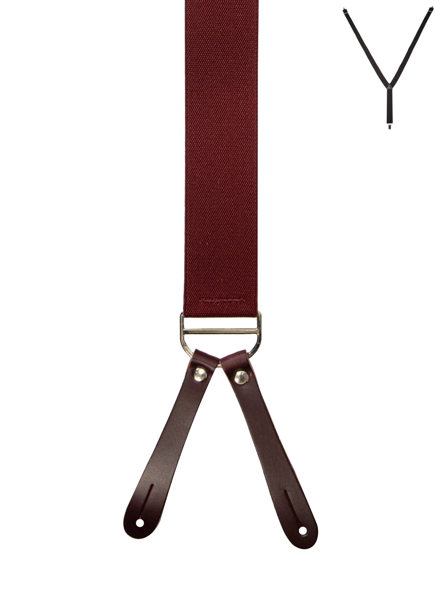 BRACES. Y-Back with Leather Ends. Plain Burgundy. 35mm width.-Braces-PEROZ Accessories