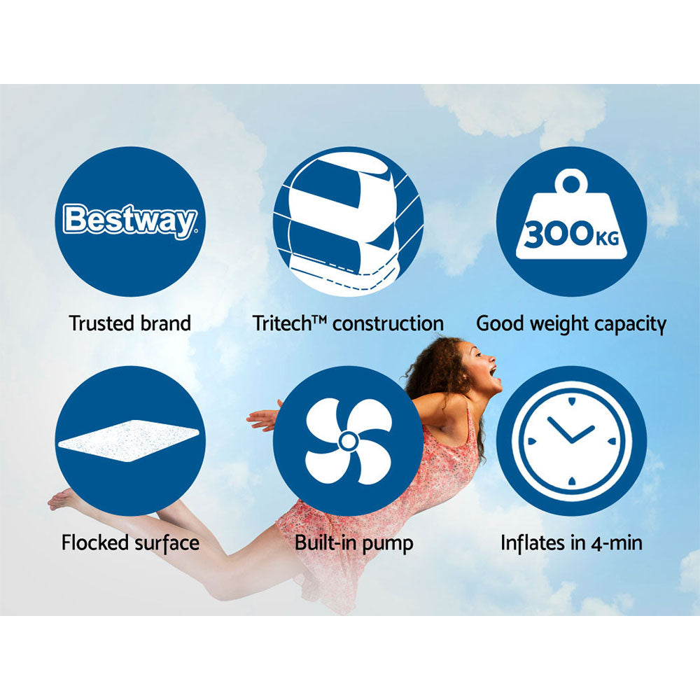 Bestway Air Bed Beds Mattress Premium Inflatable Built-in Pump Queen Size-Home & Garden > Inflatable Mattress-PEROZ Accessories