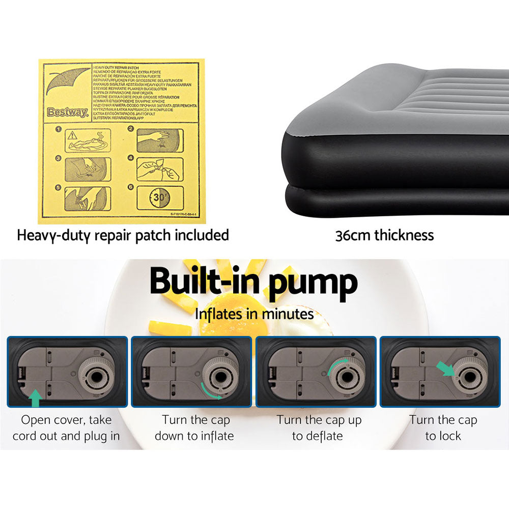 Bestway Air Bed Beds Mattress Premium Inflatable Built-in Pump Queen Size-Home & Garden > Inflatable Mattress-PEROZ Accessories