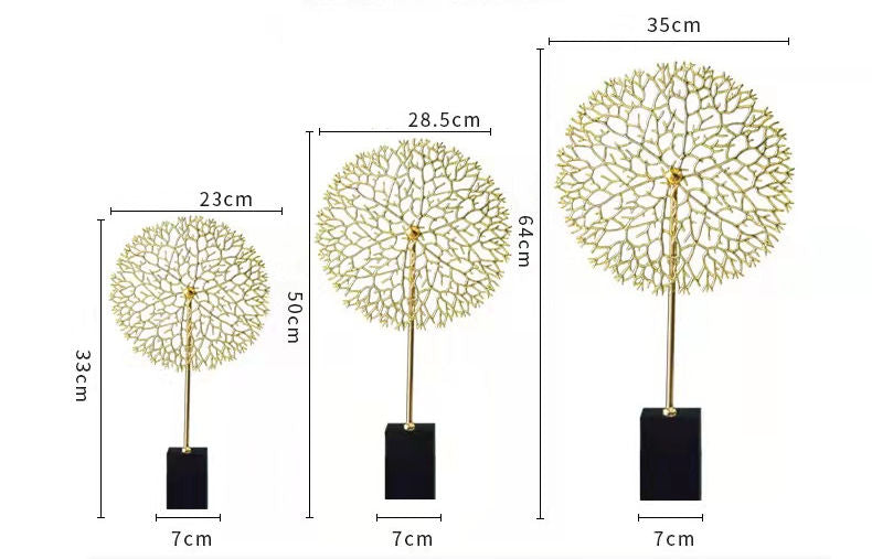 Anyhouz 33cm Luxury Metal Tree Tabletop Home Decor Modern Art Living Room Display House Decorative Crafts Metal Ornaments with Marble Base-Tabletop Decor-PEROZ Accessories