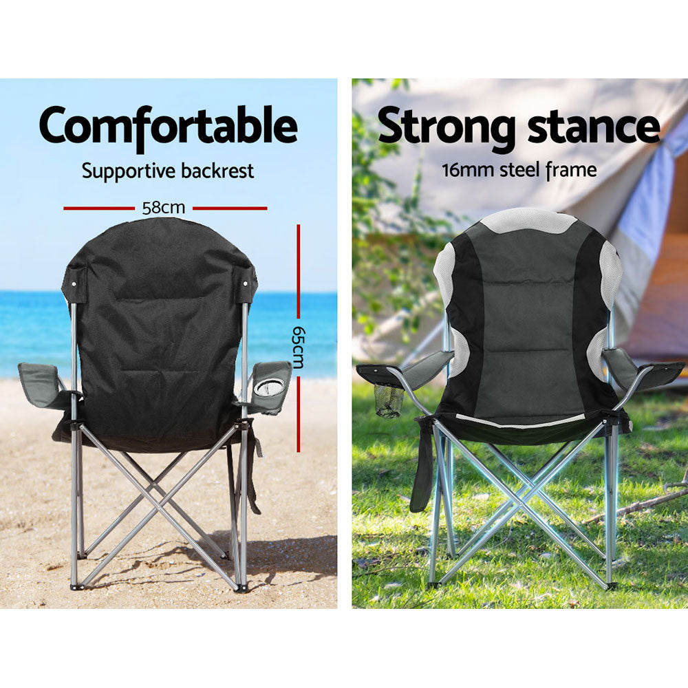 Weisshorn 2X Folding Camping Chairs Arm Chair Portable Outdoor Beach Fishing BBQ-Outdoor > Camping-PEROZ Accessories