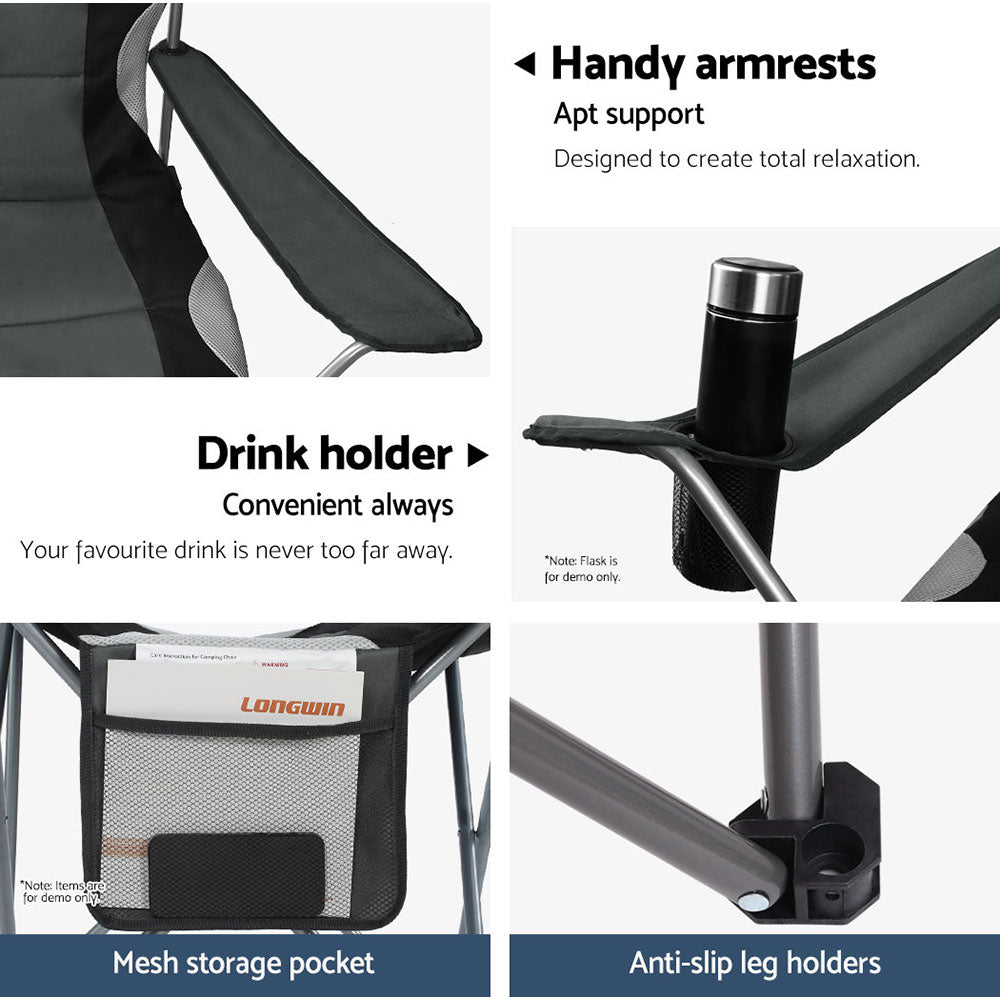 Weisshorn 2X Folding Camping Chairs Arm Chair Portable Outdoor Beach Fishing BBQ-Outdoor > Camping-PEROZ Accessories