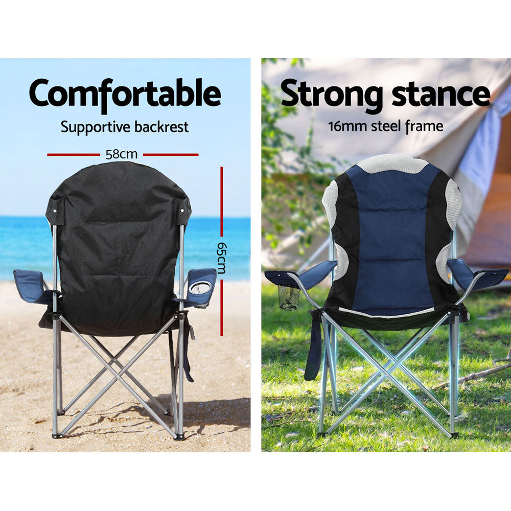 Weisshorn 2X Camping Chairs Folding Arm Chair Portable Camping Garden Fishing-Outdoor > Camping-PEROZ Accessories