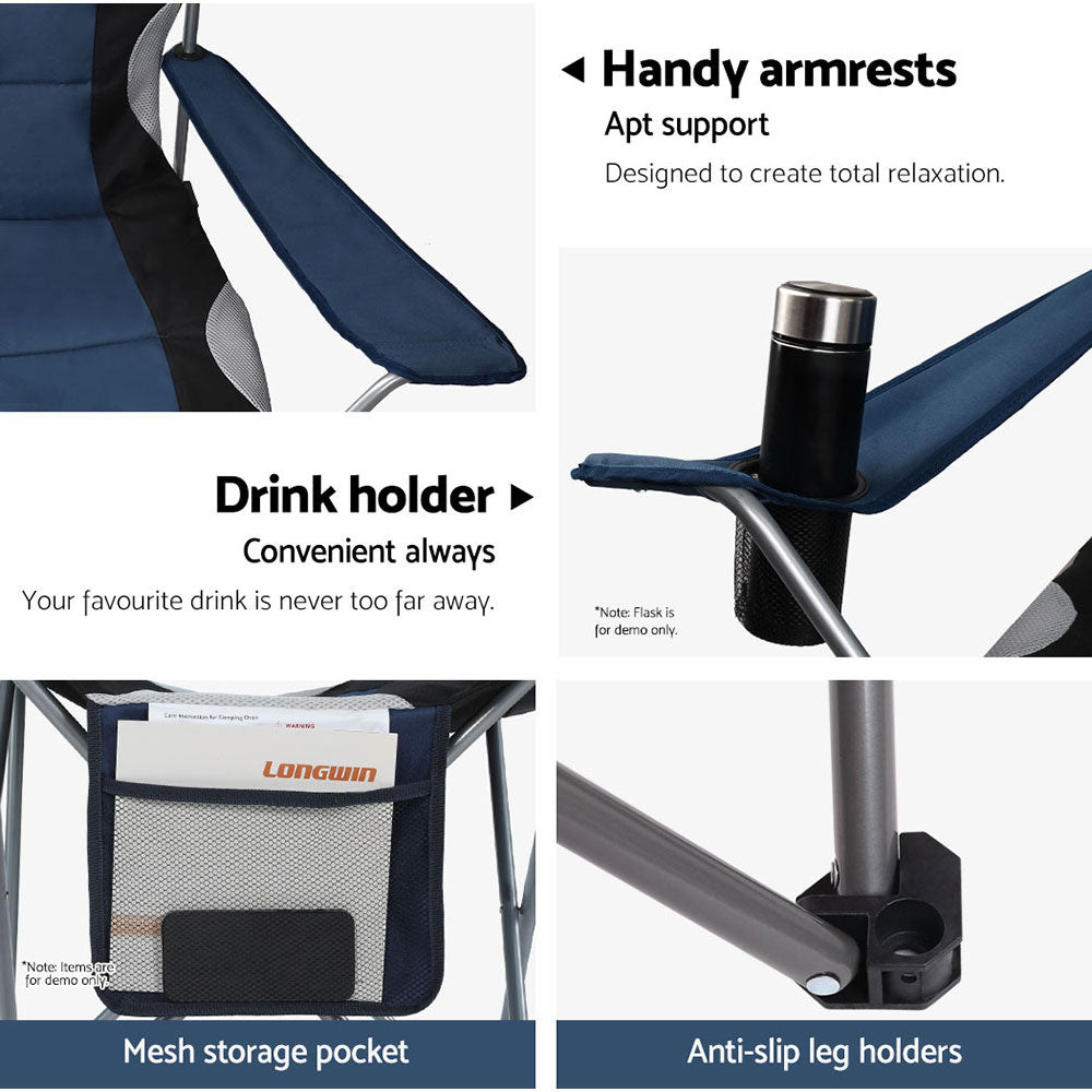 Weisshorn 2X Camping Chairs Folding Arm Chair Portable Camping Garden Fishing-Outdoor > Camping-PEROZ Accessories