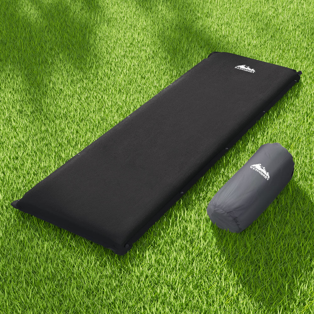 Weisshorn Self Inflating Mattress 9.5CM Camping Sleeping Air Bed Single Black-Outdoor > Camping-PEROZ Accessories